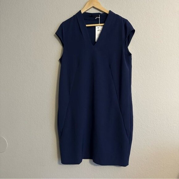 Reserved Navy Paige V Neck Dress Minimalist, lagenlook Size 12 - Picture 3 of 12